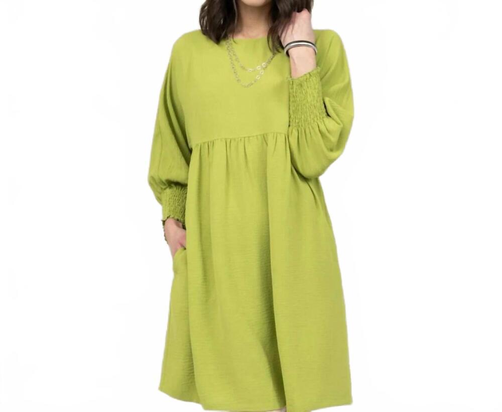 NEW IVY JANE shirred sleeve dress in lime